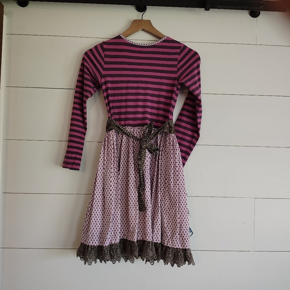 Girl's Mustard Pie Pink Brown Stripe Floral Tiered Tie Back Layered Dress Sz 10 - Picture 4 of 8